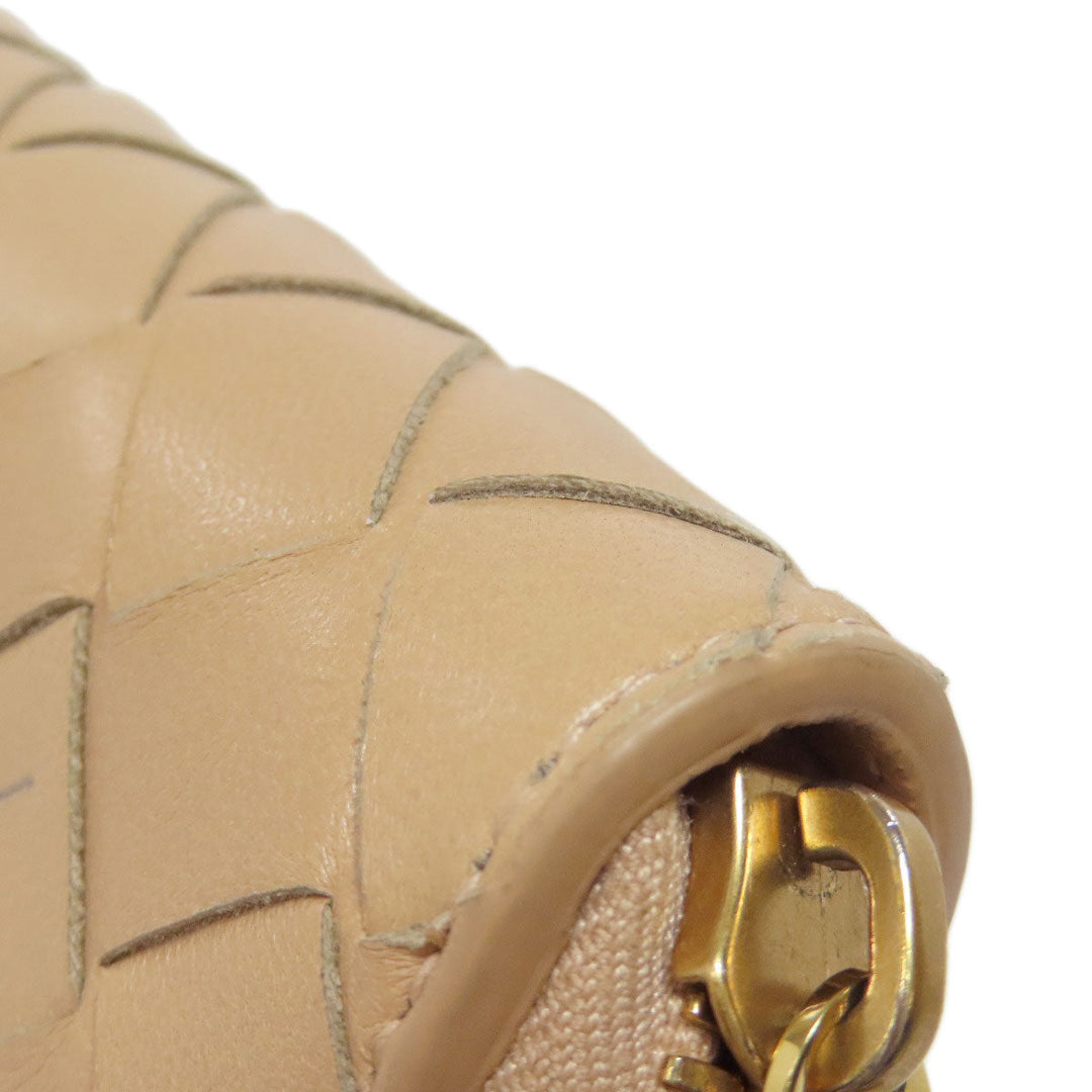 BOTTEGAVENETA Long Wallet Purse leather beige INTRECCIATO Women Used Authentic