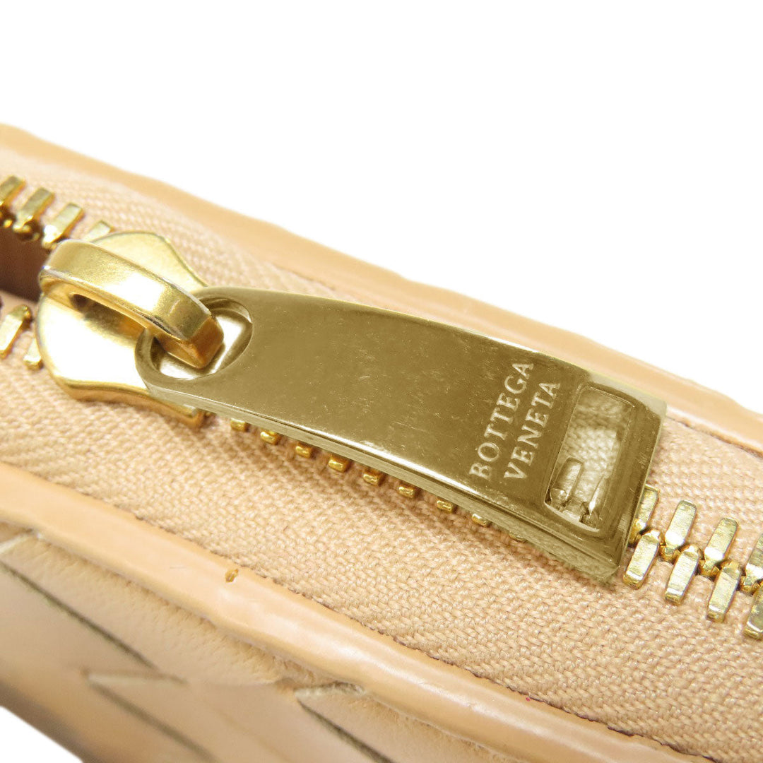 BOTTEGAVENETA Long Wallet Purse leather beige INTRECCIATO Women Used Authentic