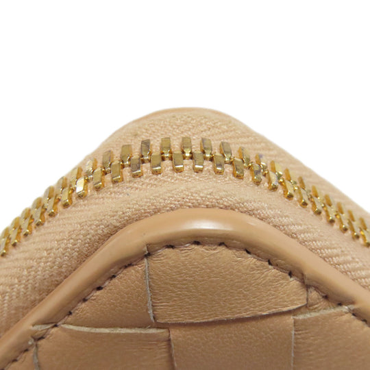 BOTTEGAVENETA Long Wallet Purse leather beige INTRECCIATO Women Used Authentic