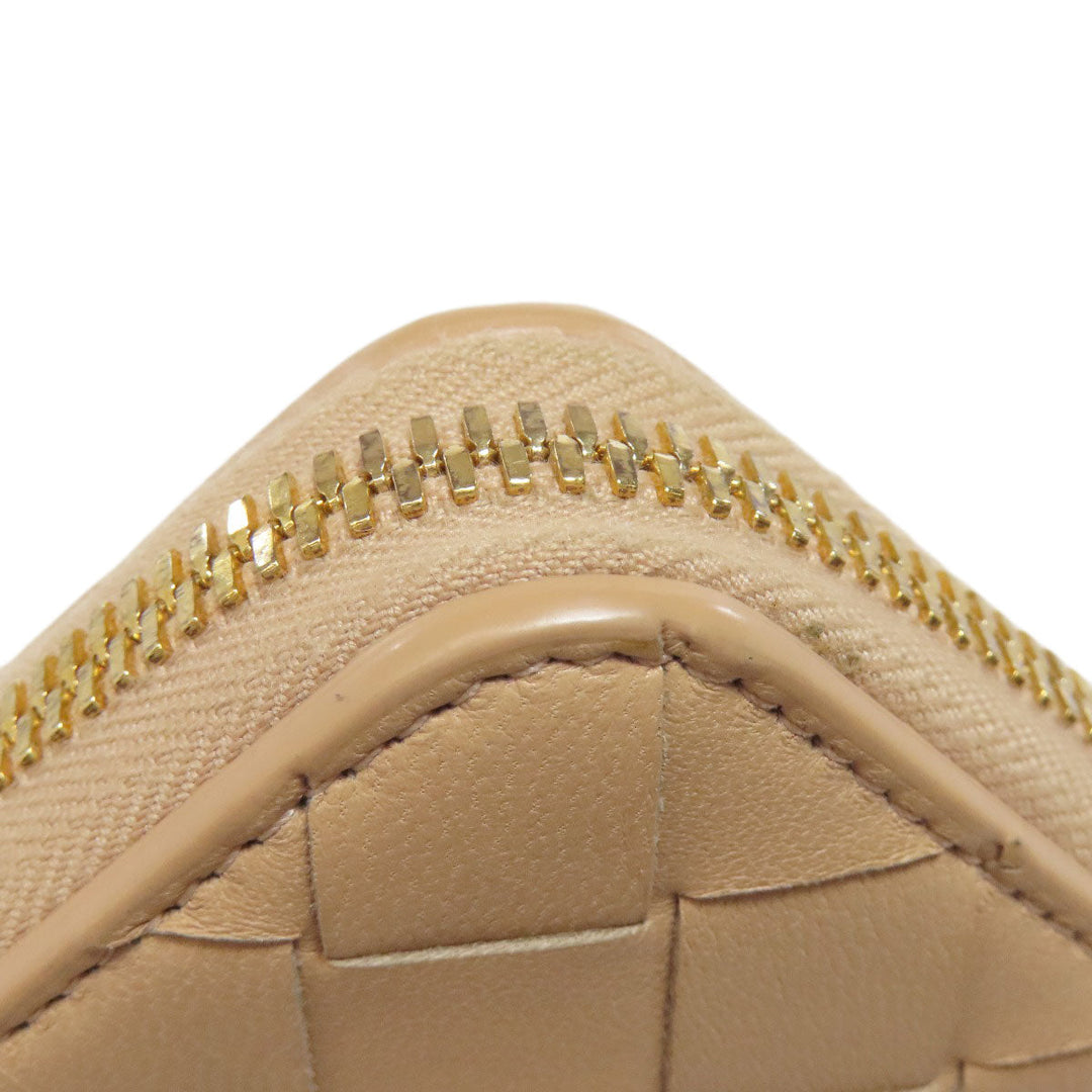 BOTTEGAVENETA Long Wallet Purse leather beige INTRECCIATO Women Used Authentic
