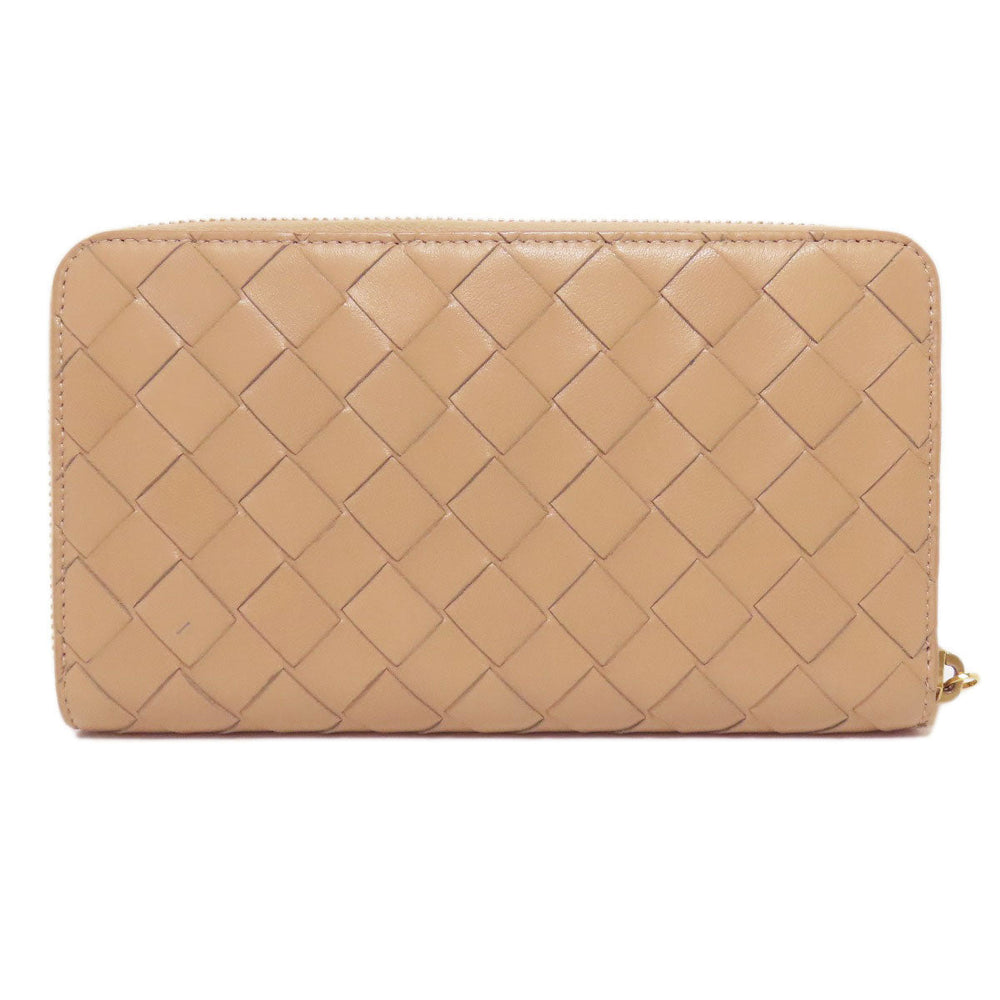 BOTTEGAVENETA Long Wallet Purse leather beige INTRECCIATO Women Used Authentic
