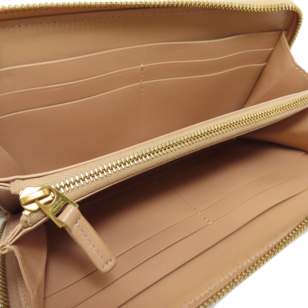 BOTTEGAVENETA Long Wallet Purse leather beige INTRECCIATO Women Used Authentic
