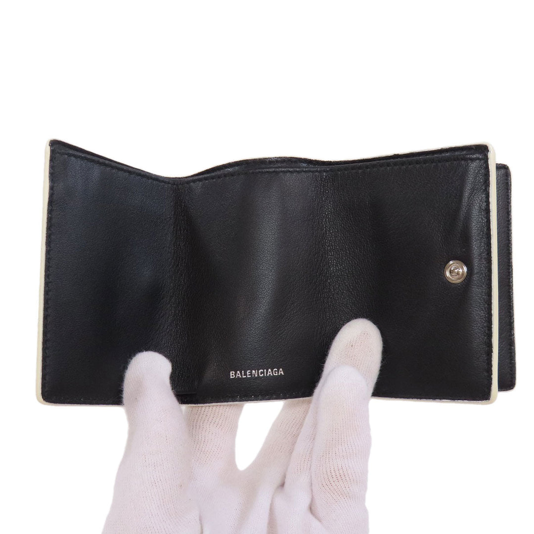 BALENCIAGA Bifold Wallet 516402 leather white logo Tri-fold Wallet