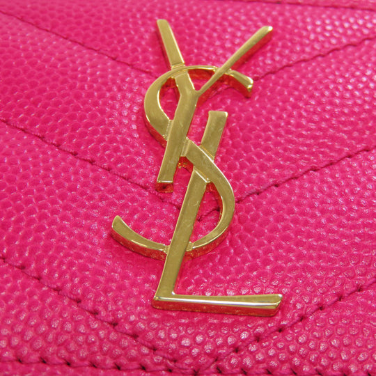 YVES SAINT LAURENT Card Case leather pink logo Women Used Authentic