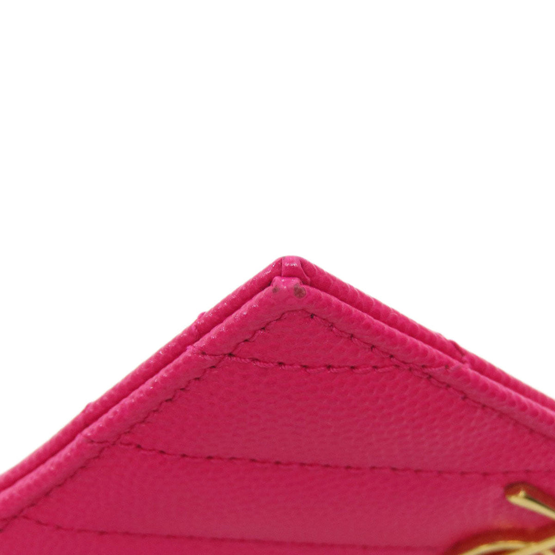 YVES SAINT LAURENT Card Case leather pink logo Women Used Authentic