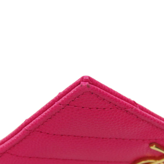 YVES SAINT LAURENT Card Case leather pink logo Women Used Authentic