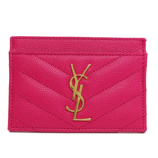 YVES SAINT LAURENT Card Case leather pink logo Women Used Authentic
