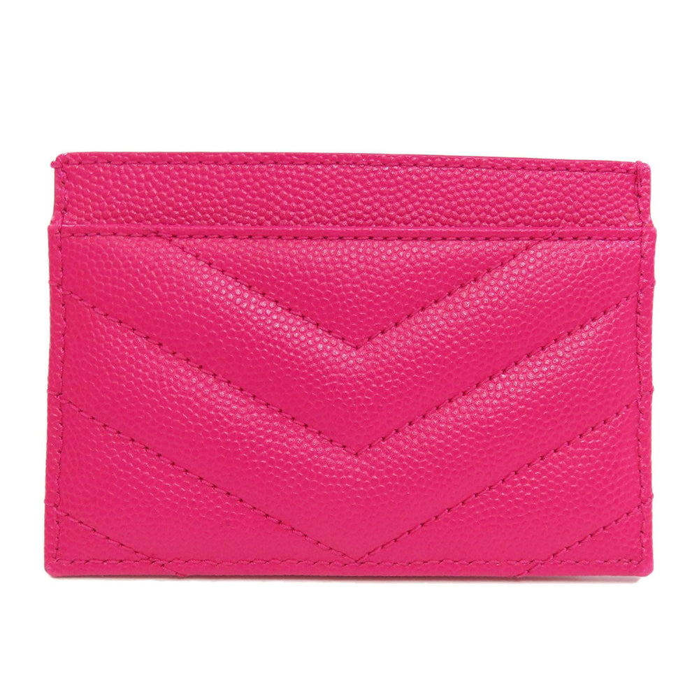 YVES SAINT LAURENT Card Case leather pink logo Women Used Authentic