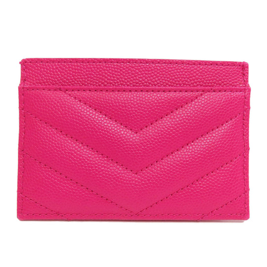 YVES SAINT LAURENT Card Case leather pink logo Women Used Authentic