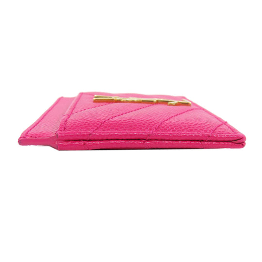 YVES SAINT LAURENT Card Case leather pink logo Women Used Authentic