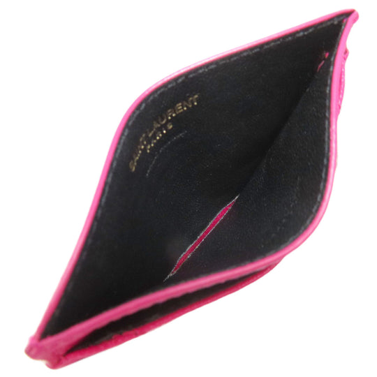 YVES SAINT LAURENT Card Case leather pink logo Women Used Authentic