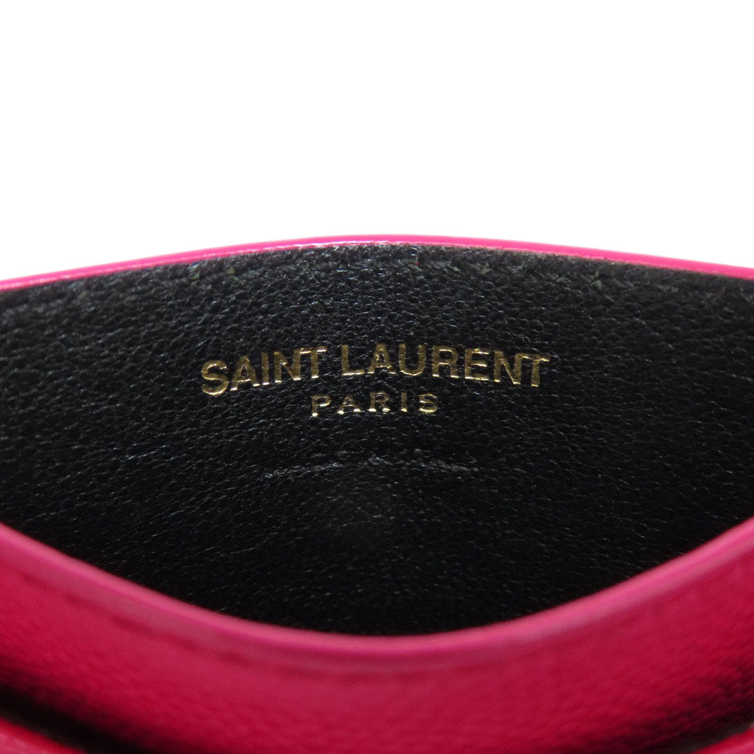 YVES SAINT LAURENT Card Case leather pink logo Women Used Authentic
