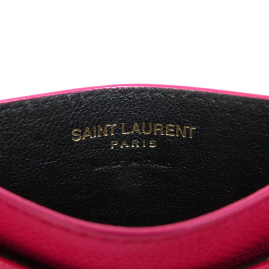 YVES SAINT LAURENT Card Case leather pink logo Women Used Authentic