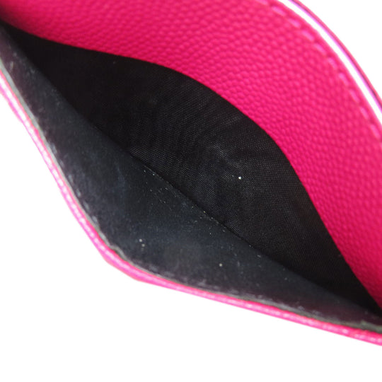 YVES SAINT LAURENT Card Case leather pink logo Women Used Authentic