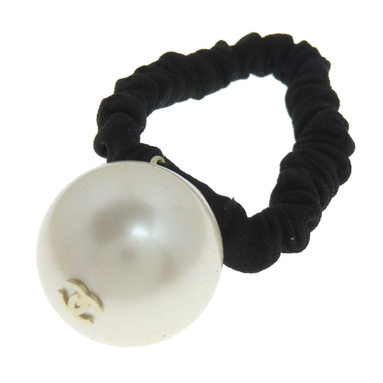 CHANEL Hair rubber Fake Pearl , Rubber , white COCO Mark Big Fake Pearl Women Used Authentic