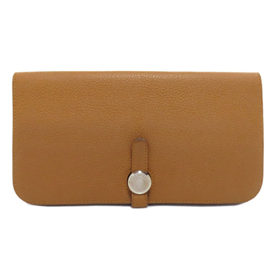 HERMES Long Wallet Purse Taurillon Clemence Brown Dogon Long SilverMetal Women Used Authentic