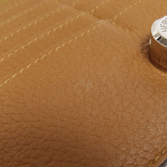 HERMES Long Wallet Purse Taurillon Clemence Brown Dogon Long SilverMetal Women Used Authentic