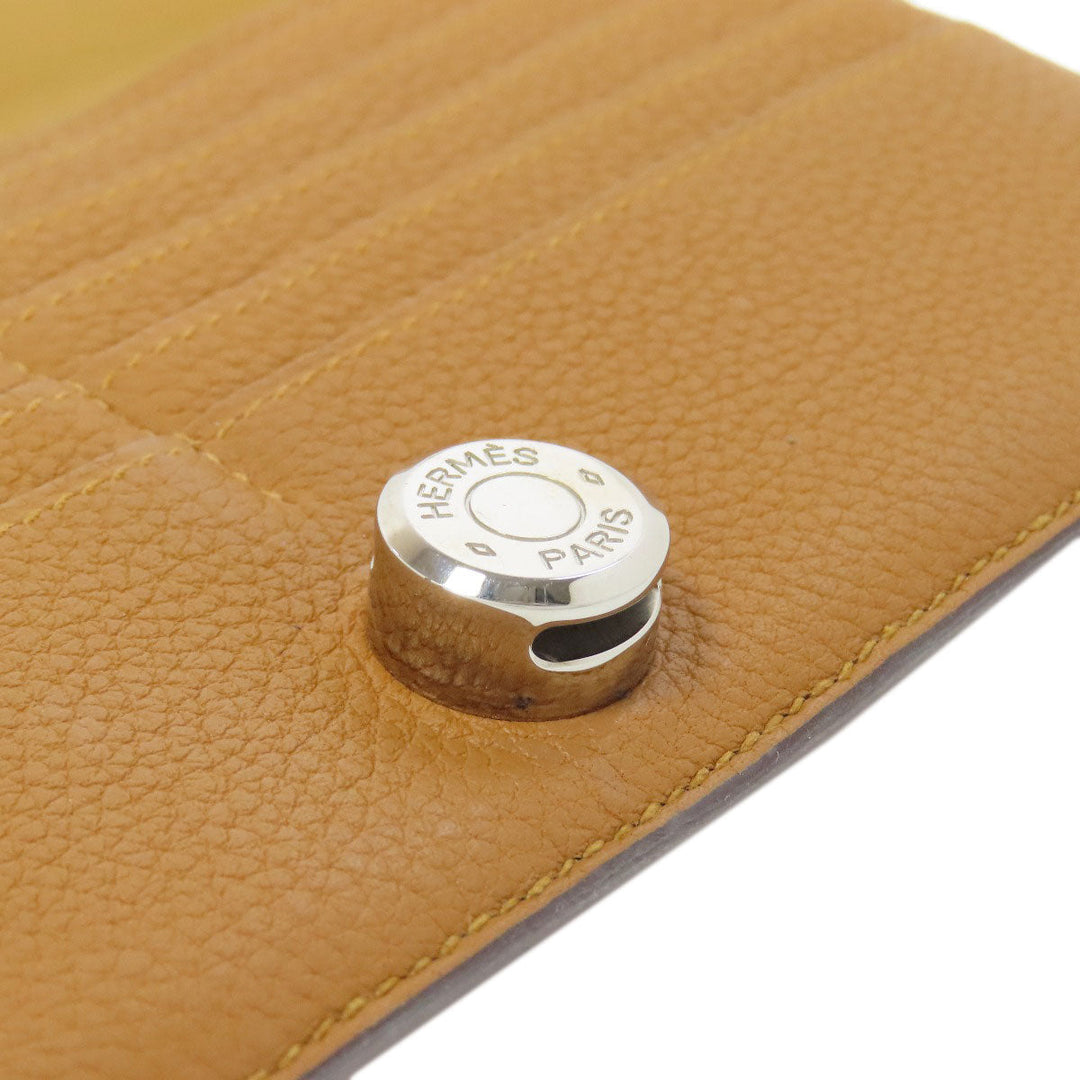 HERMES Long Wallet Purse Taurillon Clemence Brown Dogon Long SilverMetal Women Used Authentic