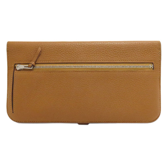 HERMES Long Wallet Purse Taurillon Clemence Brown Dogon Long SilverMetal Women Used Authentic