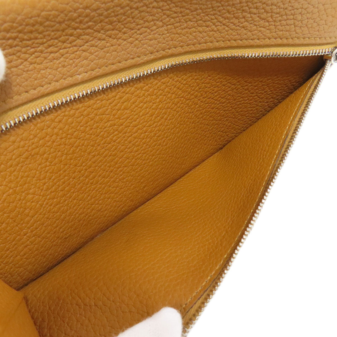 HERMES Long Wallet Purse Taurillon Clemence Brown Dogon Long SilverMetal Women Used Authentic