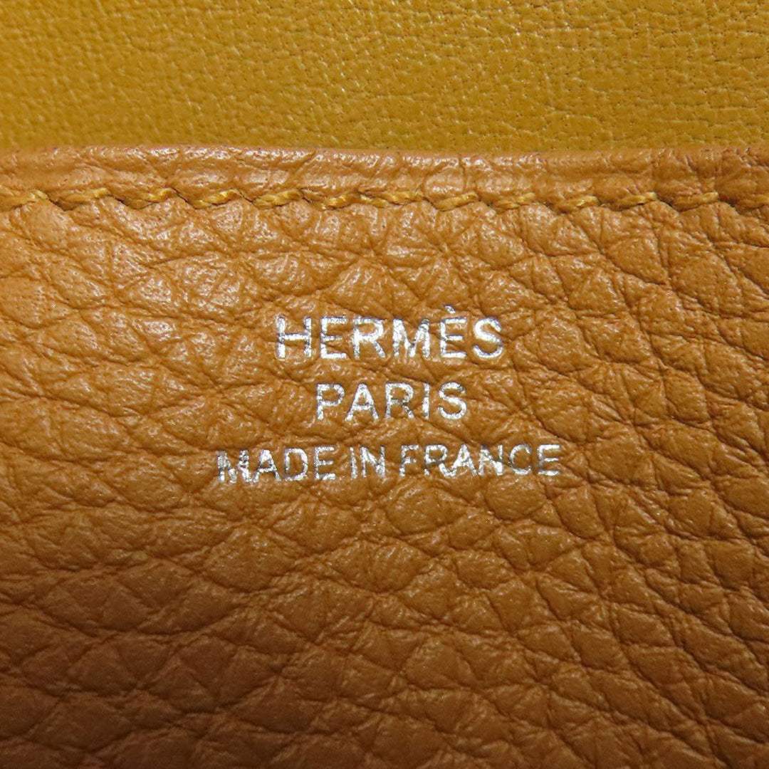 HERMES Long Wallet Purse Taurillon Clemence Brown Dogon Long SilverMetal Women Used Authentic