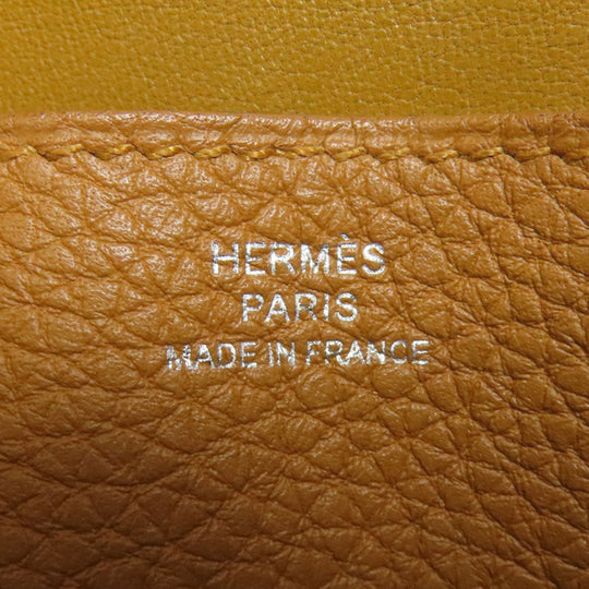 HERMES Long Wallet Purse Taurillon Clemence Brown Dogon Long SilverMetal Women Used Authentic