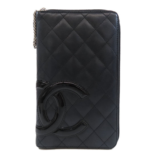 CHANEL Long Wallet Purse Calfskin black Cambon Line SilverMetal