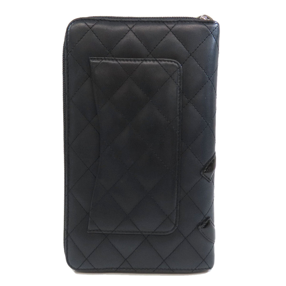CHANEL Long Wallet Purse Calfskin black Cambon Line SilverMetal