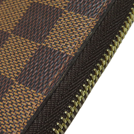 LOUIS VUITTON Long Wallet Purse N60015 Damier canvas Brown Zippy wallet old Women Used Authentic