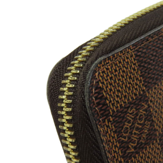 LOUIS VUITTON Long Wallet Purse N60015 Damier canvas Brown Zippy wallet old Women Used Authentic