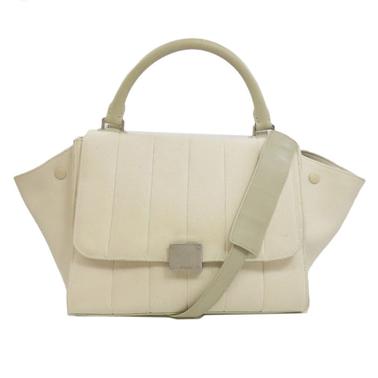 CELINE Handbag canvas white Trapeze 2WAY Women Used Authentic