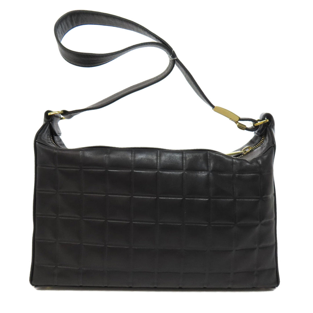 CHANEL Shoulder Bag lambskin black Chocolate Bar Gold Metal Women Used Authentic