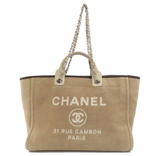 CHANEL Tote Bag canvas Brown DeauvilleGM 2WAY SilverMetal Women Used Authentic