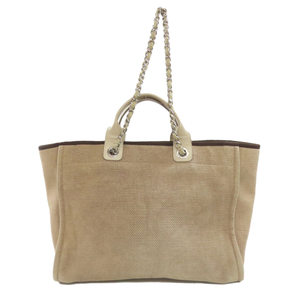 CHANEL Tote Bag canvas Brown DeauvilleGM 2WAY SilverMetal Women Used Authentic