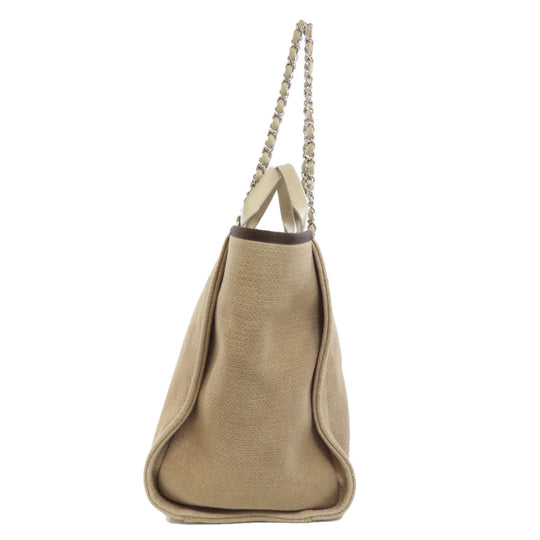 CHANEL Tote Bag canvas Brown DeauvilleGM 2WAY SilverMetal Women Used Authentic