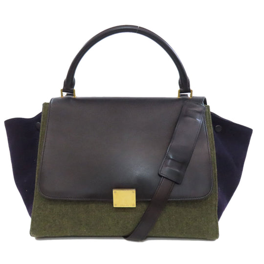 CELINE Handbag leather black Trapeze 2WAY Women Used Authentic