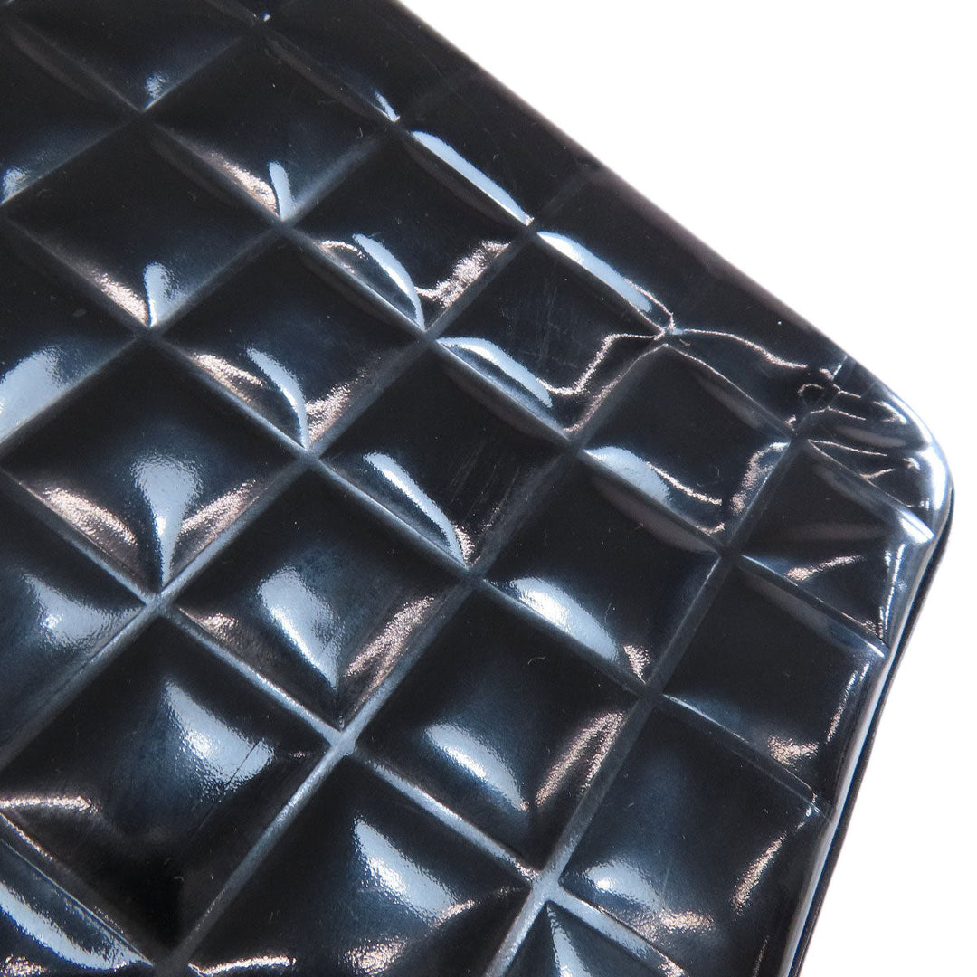 CHANEL Tote Bag enamel black Chocolate bar Silver Metal Women Used Authentic