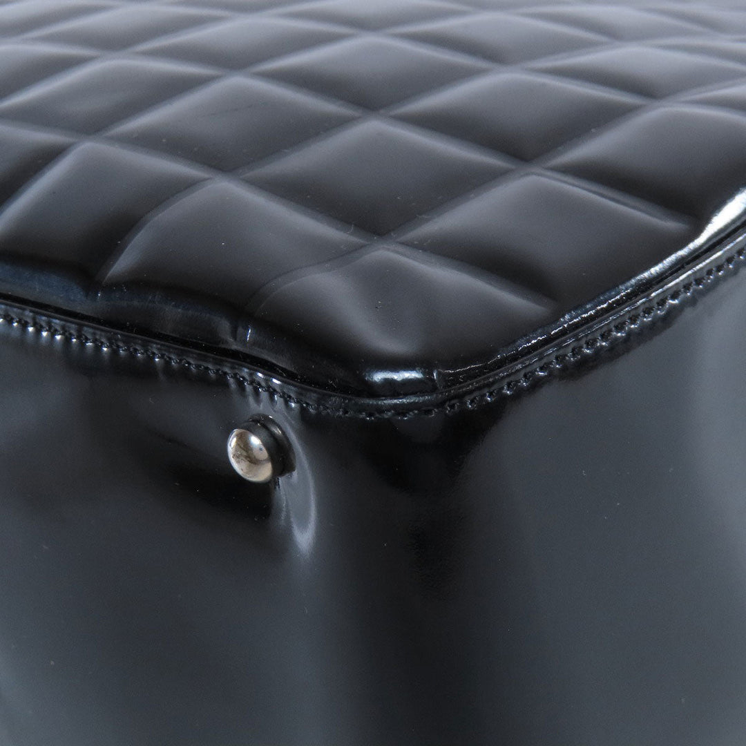 CHANEL Tote Bag enamel black Chocolate bar Silver Metal Women Used Authentic