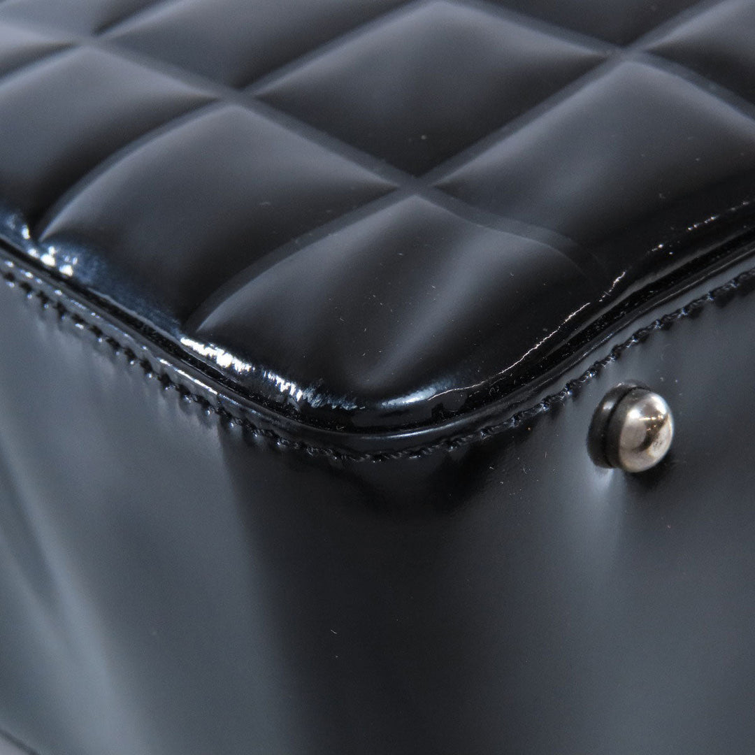 CHANEL Tote Bag enamel black Chocolate bar Silver Metal Women Used Authentic