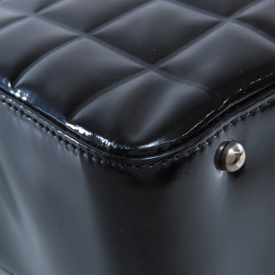 CHANEL Tote Bag enamel black Chocolate bar Silver Metal Women Used Authentic