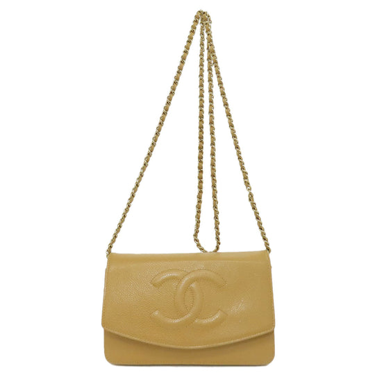 CHANEL Long Wallet Purse Grained Calfskin Skin yellow Chain Wallet COCO Mark Gold Metal