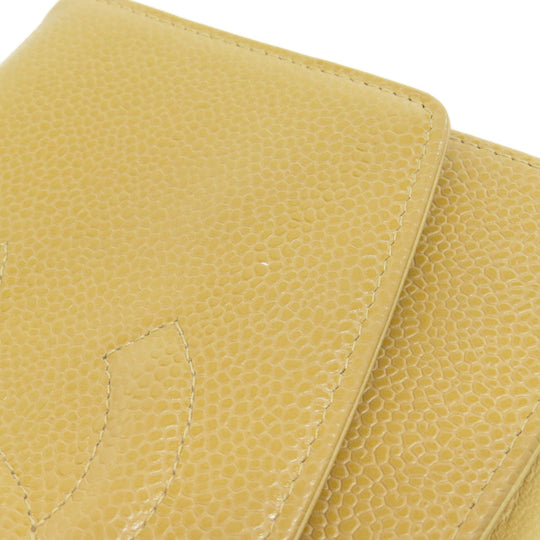 CHANEL Long Wallet Purse Grained Calfskin Skin yellow Chain Wallet COCO Mark Gold Metal
