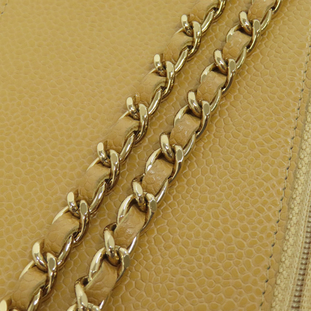 CHANEL Long Wallet Purse Grained Calfskin Skin yellow Chain Wallet COCO Mark Gold Metal