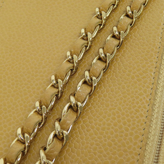 CHANEL Long Wallet Purse Grained Calfskin Skin yellow Chain Wallet COCO Mark Gold Metal