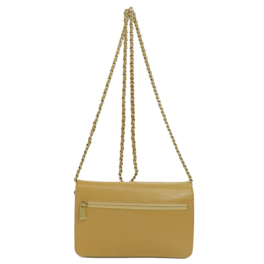 CHANEL Long Wallet Purse Grained Calfskin Skin yellow Chain Wallet COCO Mark Gold Metal