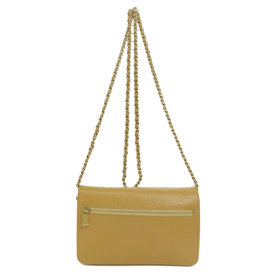 CHANEL Long Wallet Purse Grained Calfskin Skin yellow Chain Wallet COCO Mark Gold Metal