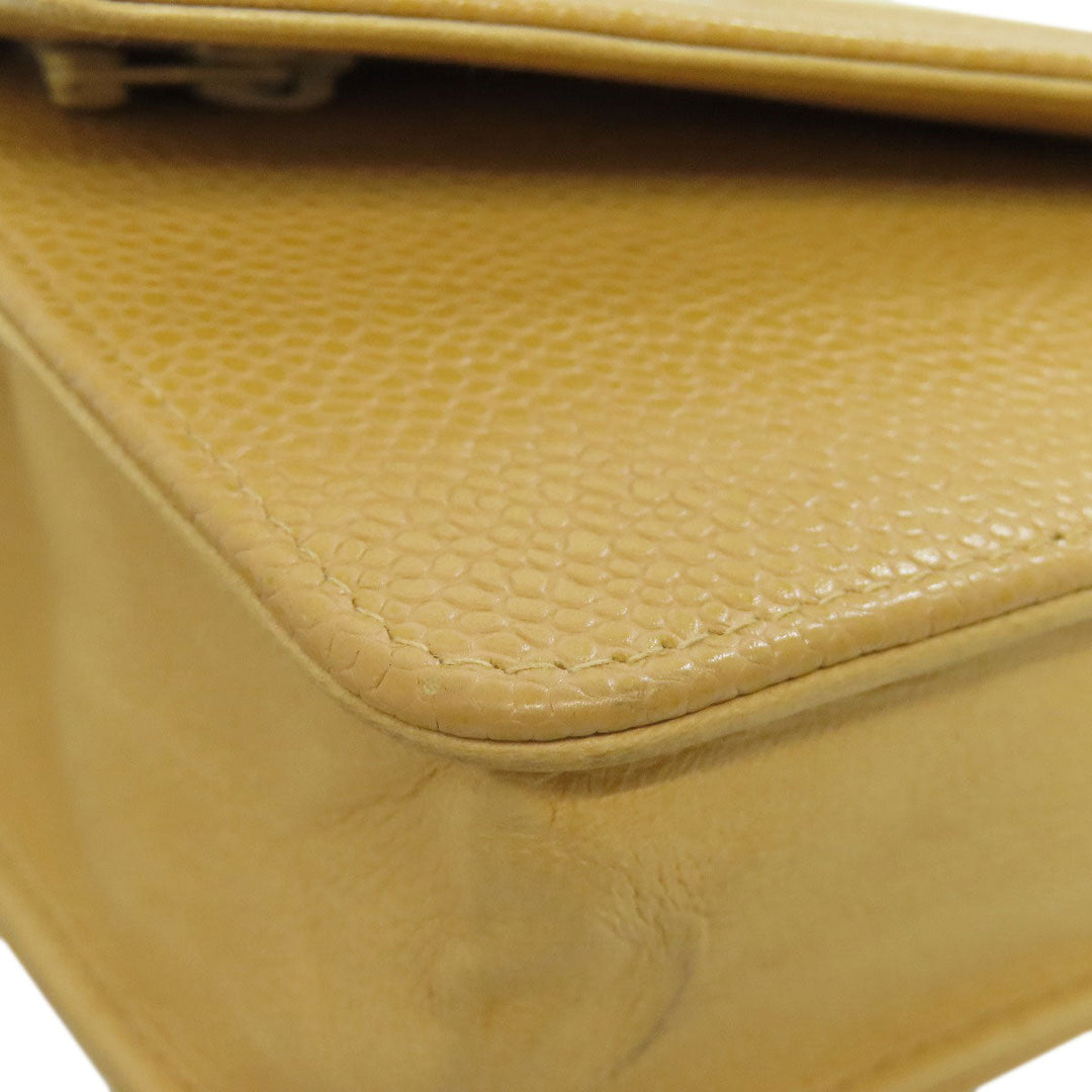 CHANEL Long Wallet Purse Grained Calfskin Skin yellow Chain Wallet COCO Mark Gold Metal