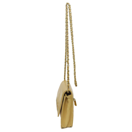 CHANEL Long Wallet Purse Grained Calfskin Skin yellow Chain Wallet COCO Mark Gold Metal