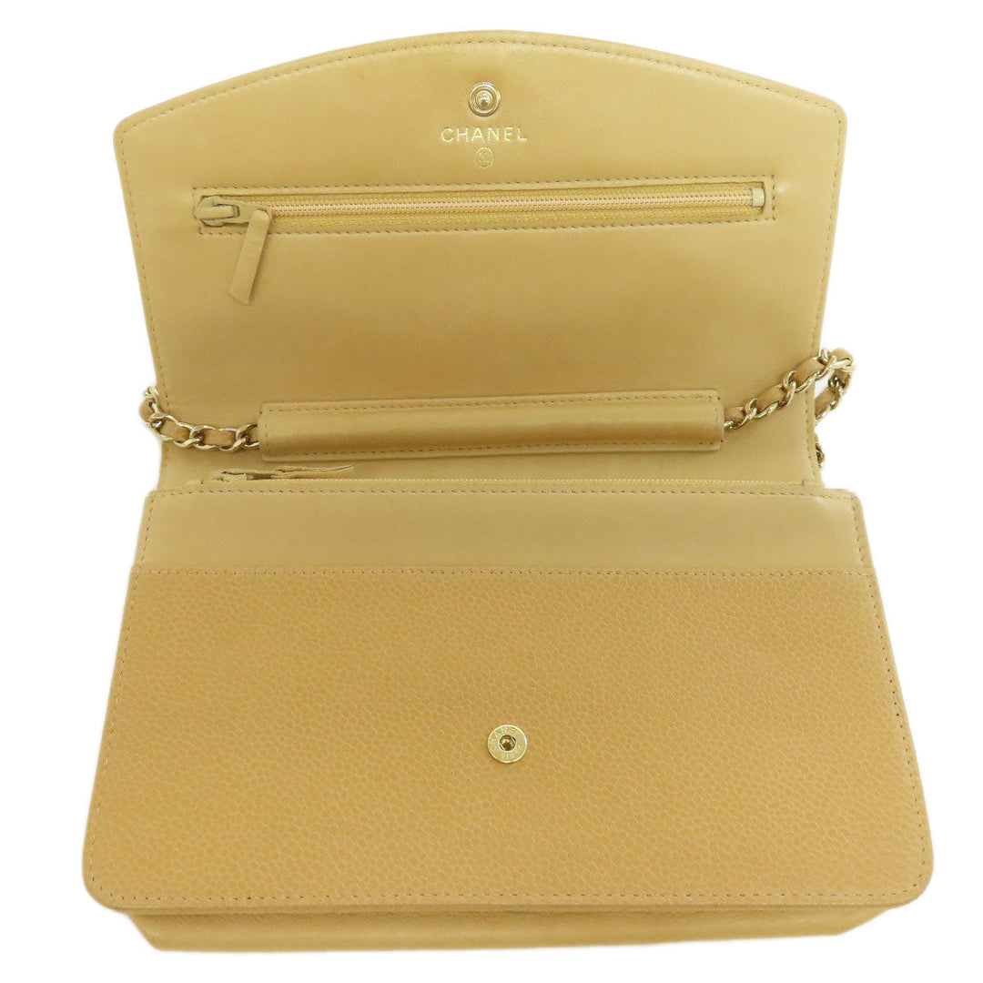 CHANEL Long Wallet Purse Grained Calfskin Skin yellow Chain Wallet COCO Mark Gold Metal