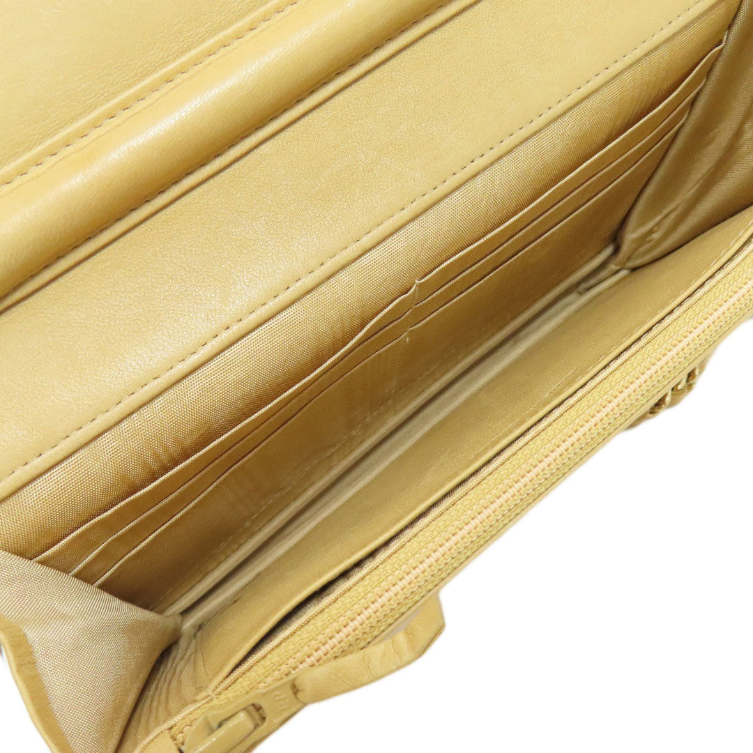 CHANEL Long Wallet Purse Grained Calfskin Skin yellow Chain Wallet COCO Mark Gold Metal